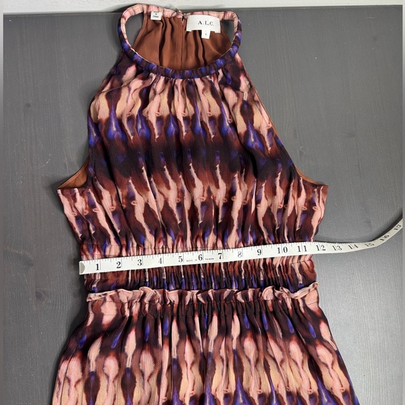ALC Elara Abstract Ties Dye Silk Halter Blue Combo Dress - Picture 12 of 12